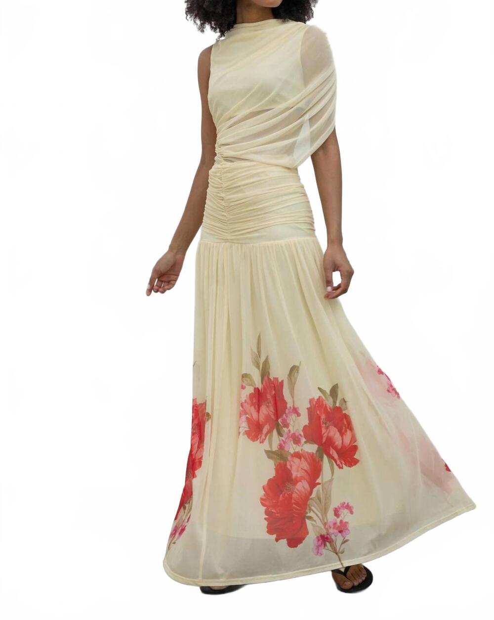 NEW COLLECTIVE lemon floral hem draped maxi dress in yellow